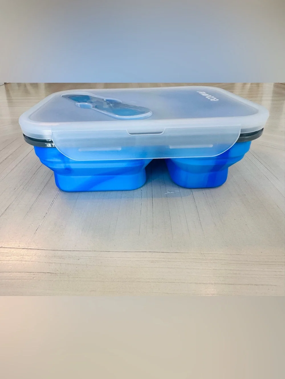 Eco One Collapsible Silicone Bento Box with Utensil Storage – Tie-Dye Blue